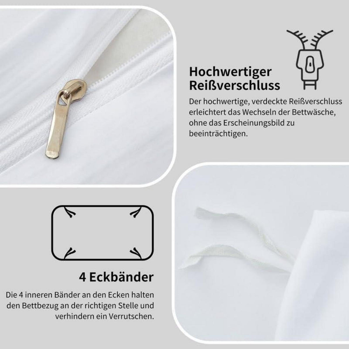 Mako Satin Bettwäsche Set 135x200 Baumwolle Weiß 4tlg.