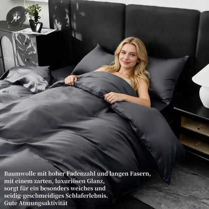 Mako Satin Bettwäsche Set 200x220cm Grau 3tlg.
