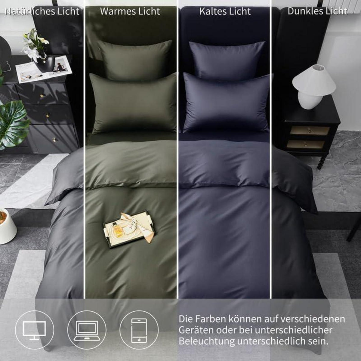 Mako Satin Bettwäsche Set 200x220cm Grau 3tlg.