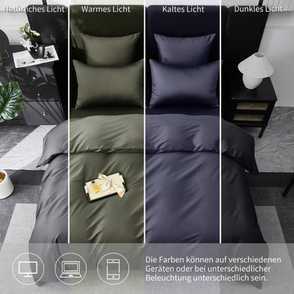 Mako Satin Bettwäsche Set 200x220cm Grau 3tlg.