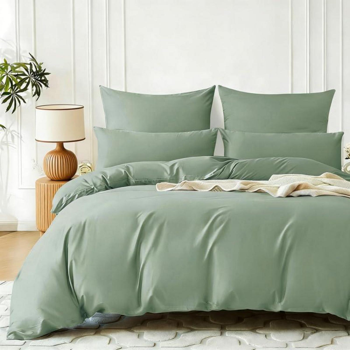 Mako Satin Bettwäsche Set 200x220 cm Salbeigrün 3-teilig