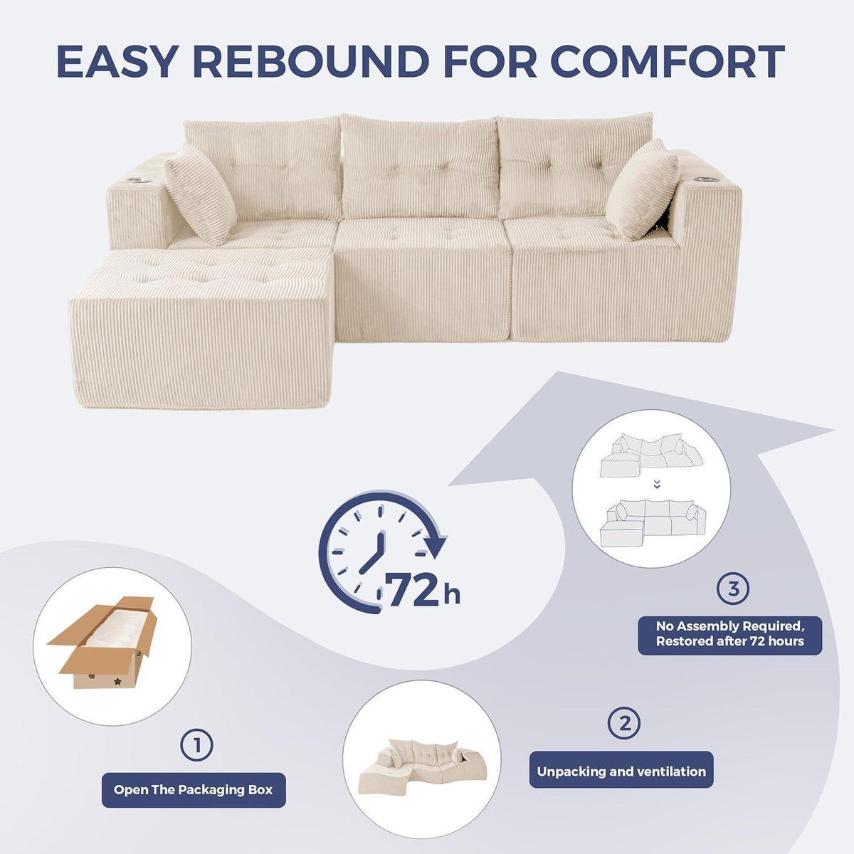 MAXYOYO Ecksofa Cord Stoff mit Getränkehaltern, Modular & Bequem