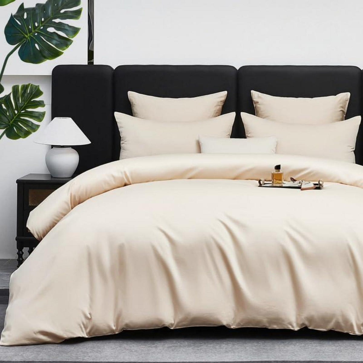 Mako Satin Bettwäsche Set 200x220cm Beige, 3-teilig