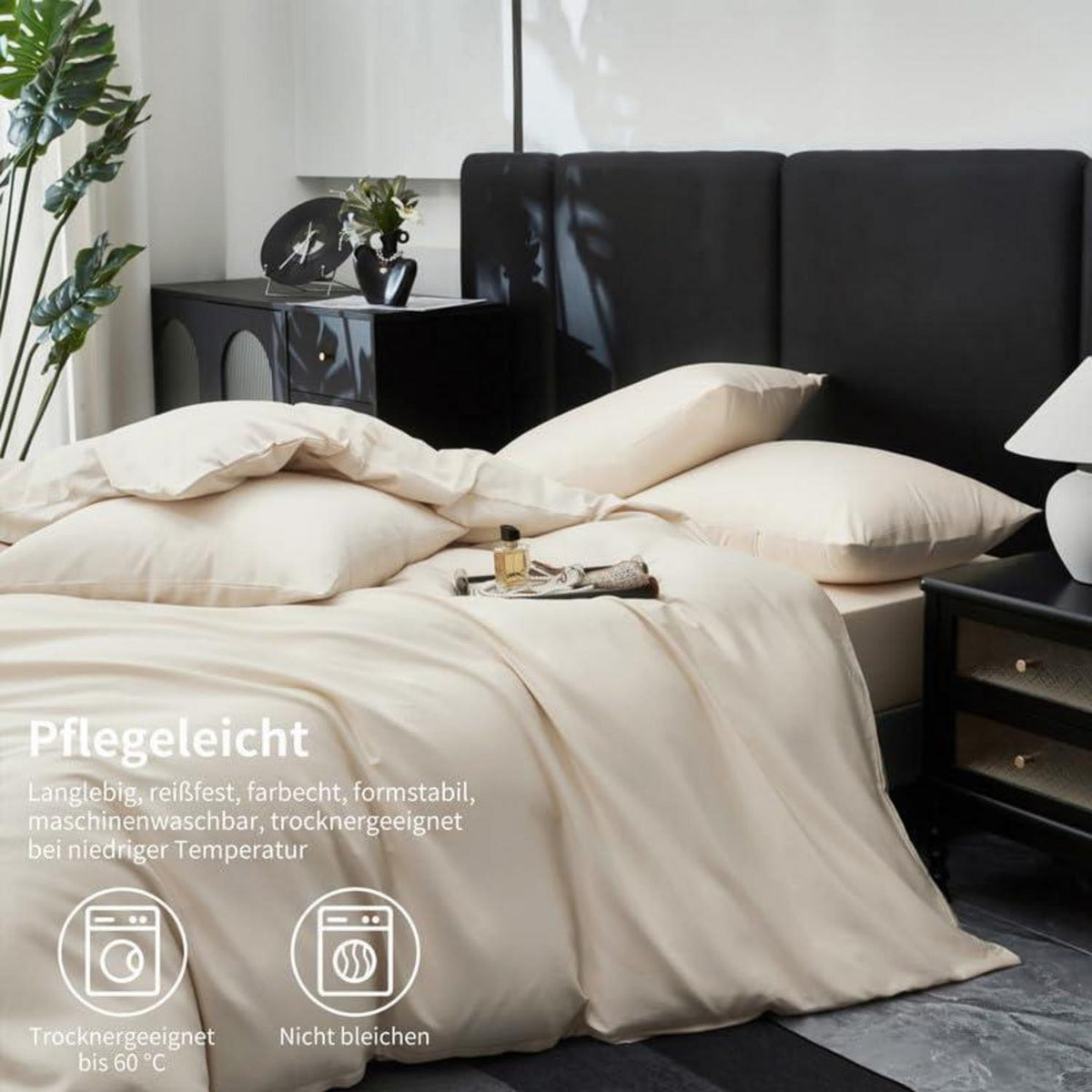 Mako Satin Bettwäsche Set 200x220cm Beige, 3-teilig