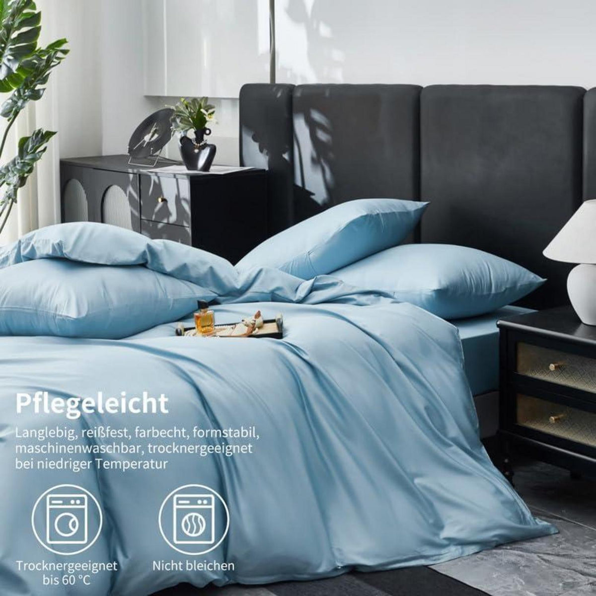 Mako Satin Bettwäsche Set 135x200cm Hellblau Baumwolle