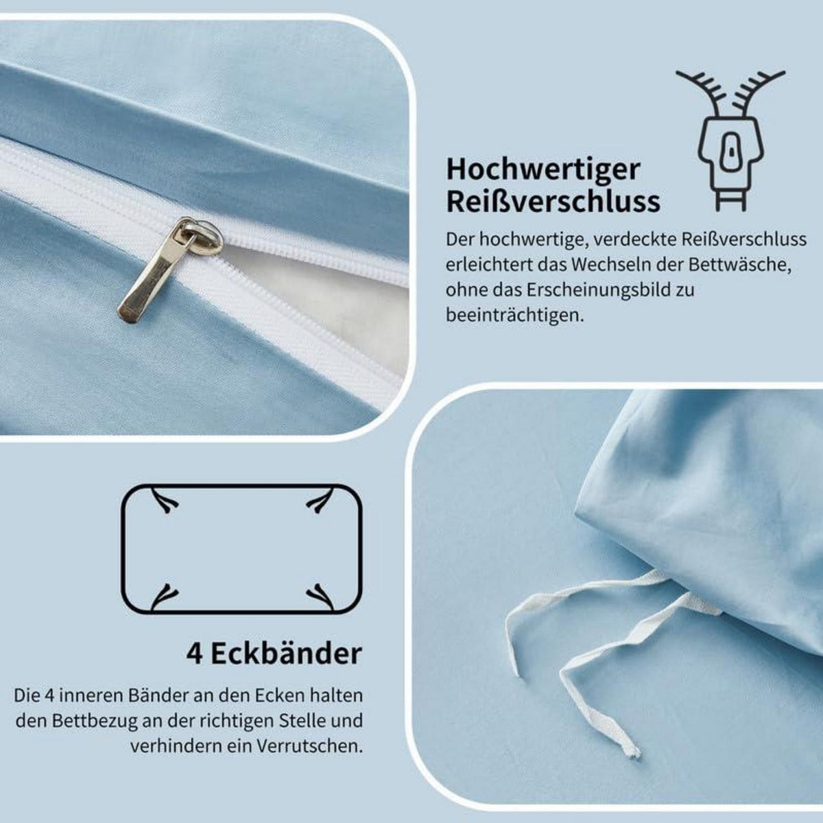 Mako Satin Bettwäsche Set 135x200cm Hellblau Baumwolle