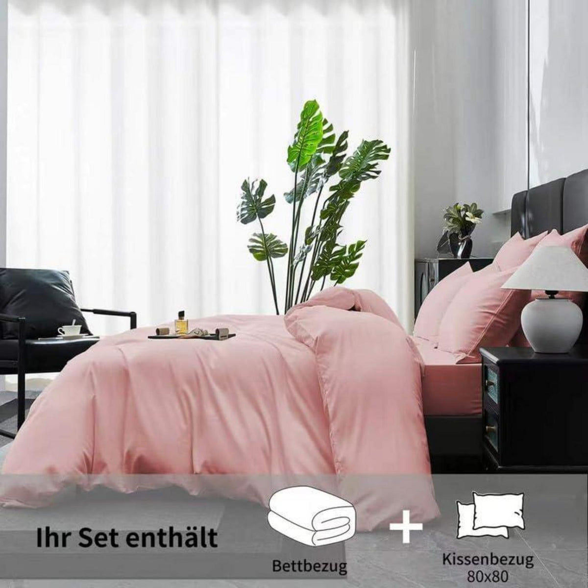 Mako Satin Bettwäsche Set 135x200cm Rosa Baumwolle 4tlg.