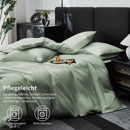 Mako Satin Bettwäsche Set 135x200cm Grün Salbeigrün 4tlg.