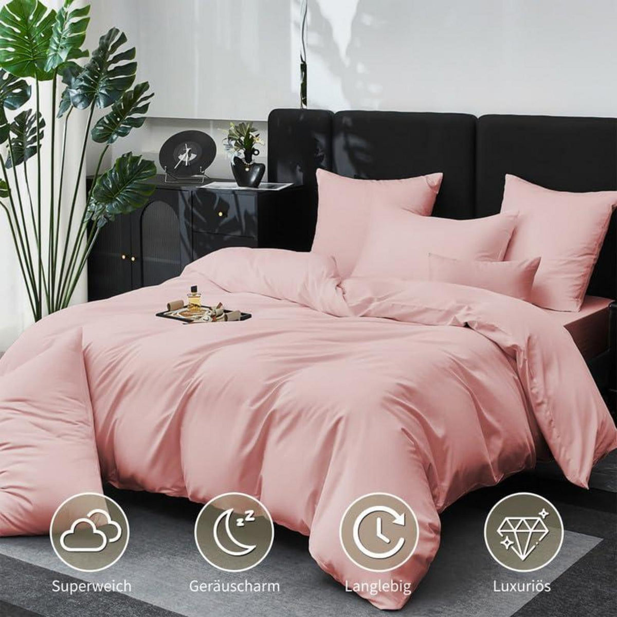 Rosa Mako Satin Bettwäsche Set 200x200cm - 3tlg. Baumwolle