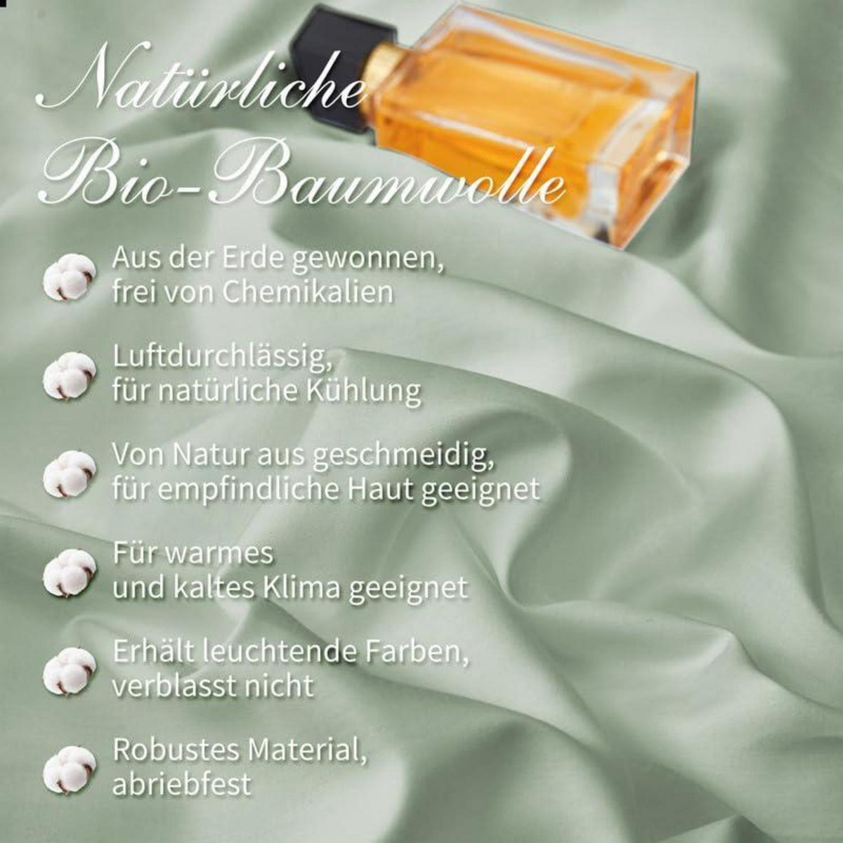 Mako Satin Bettwäsche Set 220x240cm Grün 3tlg. Baumwolle