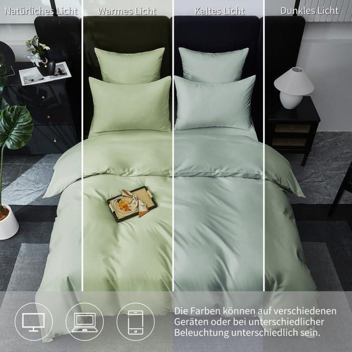 Mako Satin Bettwäsche Set 220x240cm Grün 3tlg. Baumwolle