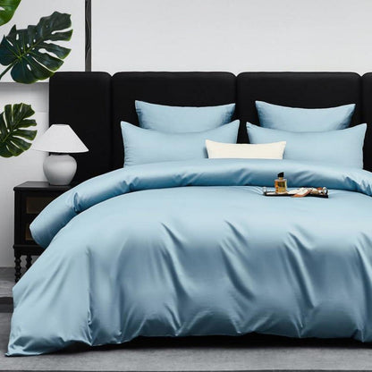 Mako Satin Bettwäsche Set 200x200cm Hellblau 3tlg. Baumwolle