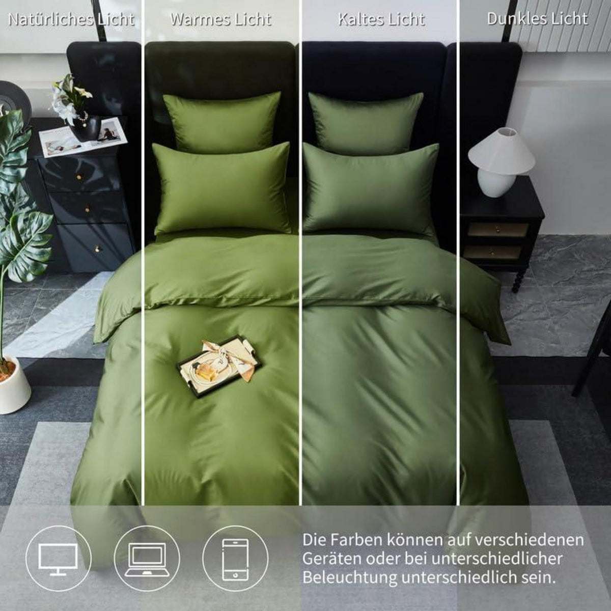 Mako Satin Bettwäsche Set 220x240cm Olivgrün 3tlg.