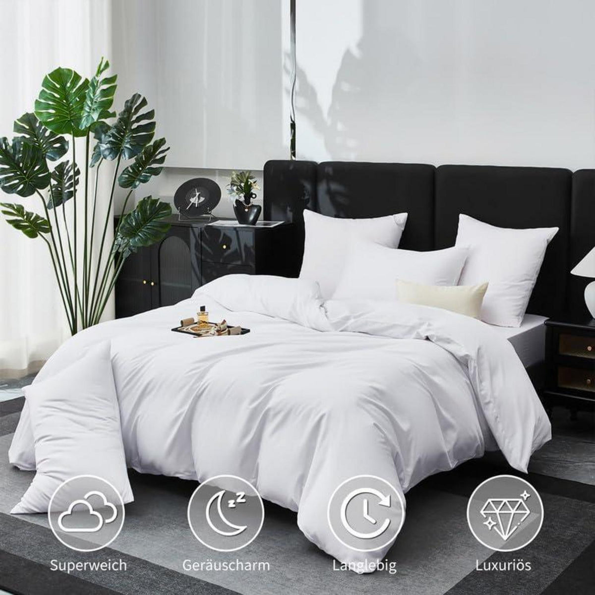 Mako Satin Bettwäsche Set 200x220cm - 3-teilig Weiß