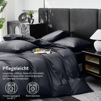Gezu Mako Satin Bettwäsche Set 155x220cm Grau 3tlg.