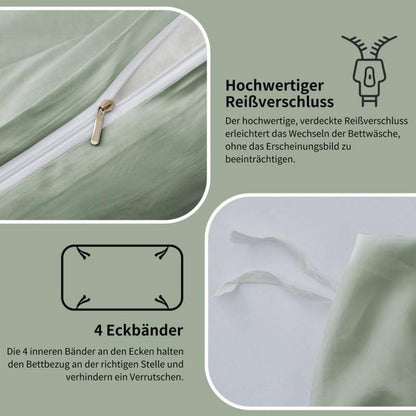 3tlg. Bettwäsche Set 200x200cm - Grün Salbeigrün Mako Satin Baumwolle