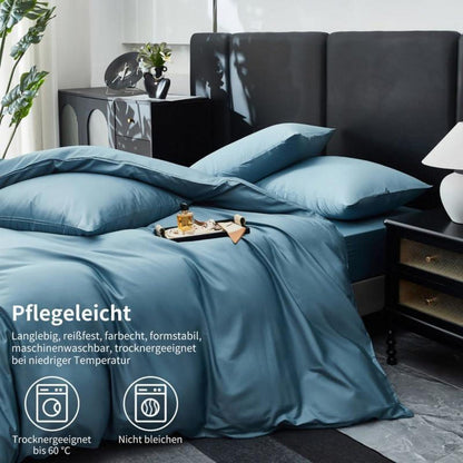 Mako Satin Bettwäsche Set 220x240cm Petrol Blau 3tlg.