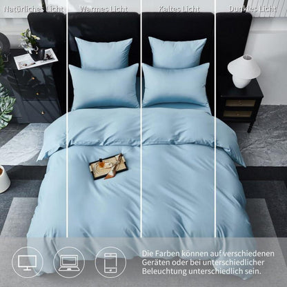 Mako Satin Bettwäsche Set 155x220cm Hellblau 3tlg.