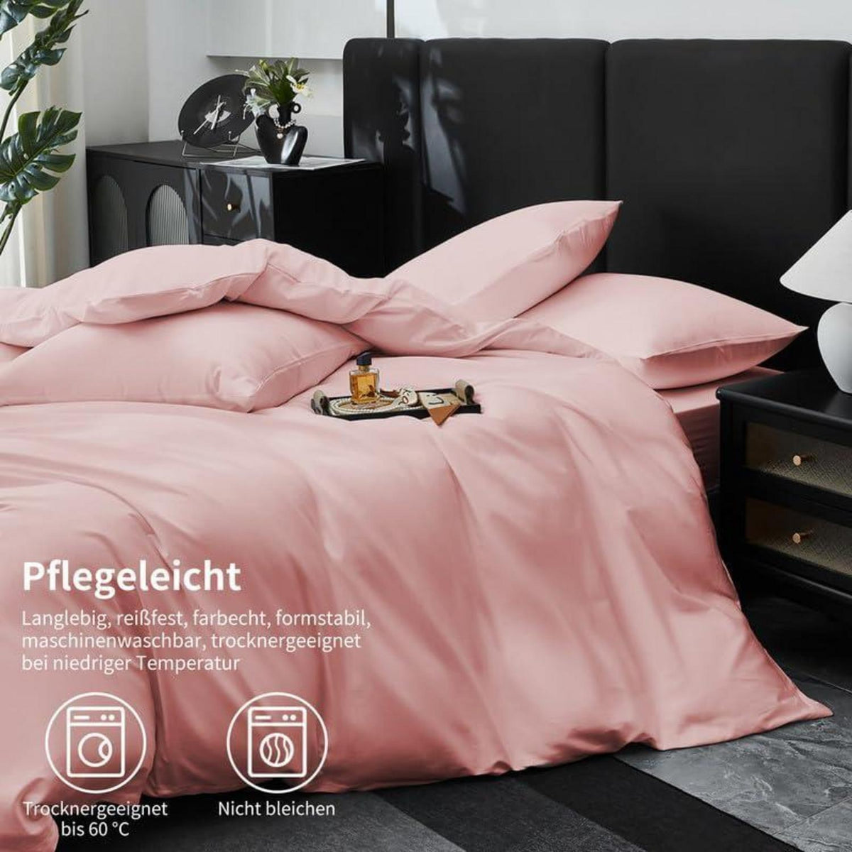 Rosa Mako Satin Bettwäsche Set 155x220cm - 3-teilig