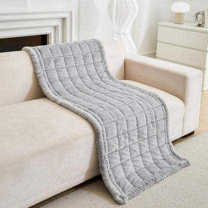 Plüsch Sofaüberwurf mit Muschelrand – Hellgrau-Holzoptik 70x210cm