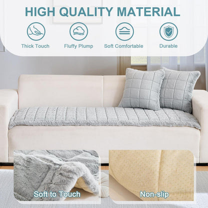 Plüsch Sofaüberwurf mit Muschelrand – Hellgrau-Holzoptik 70x210cm