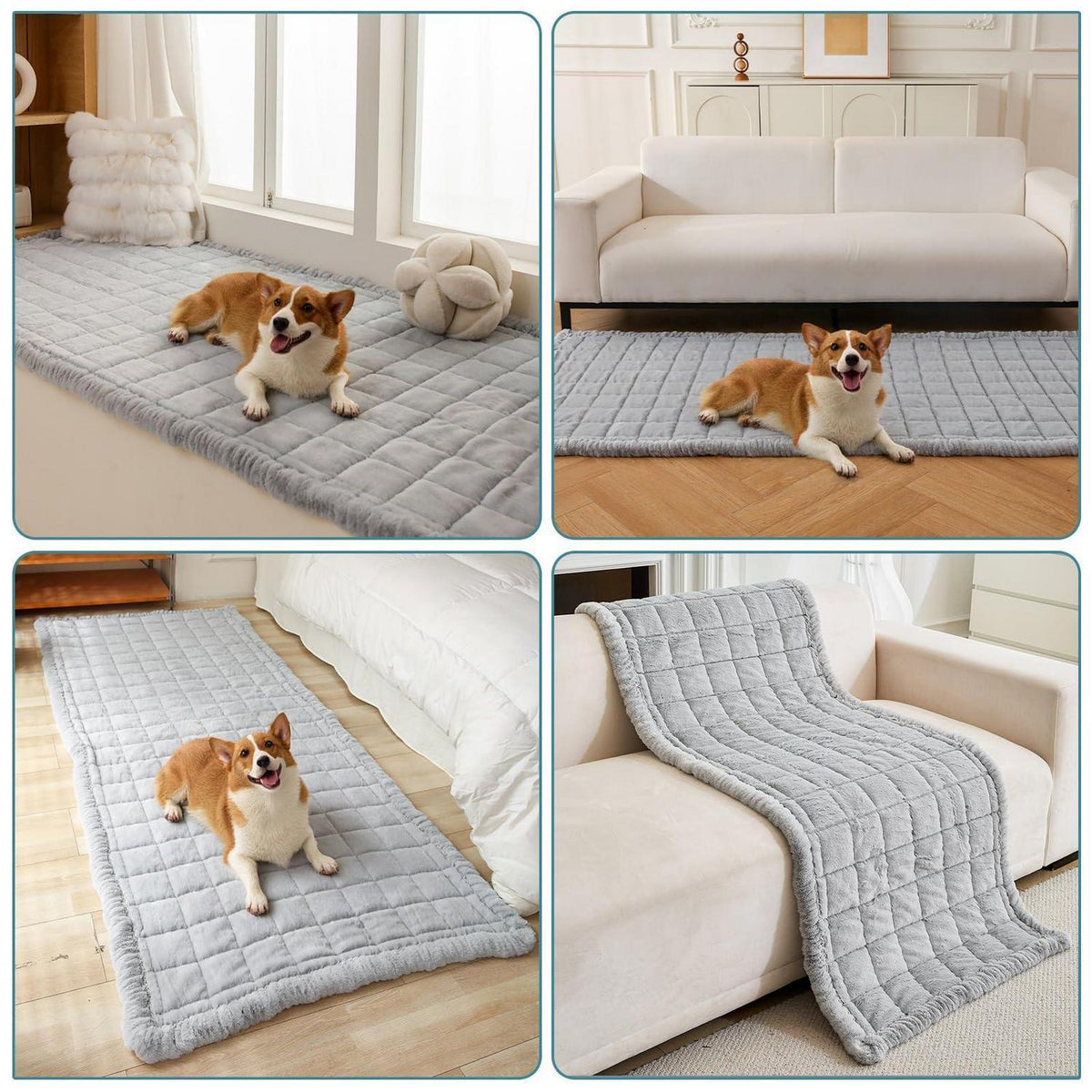 Plüsch Sofaüberwurf mit Muschelrand – Hellgrau-Holzoptik 70x210cm