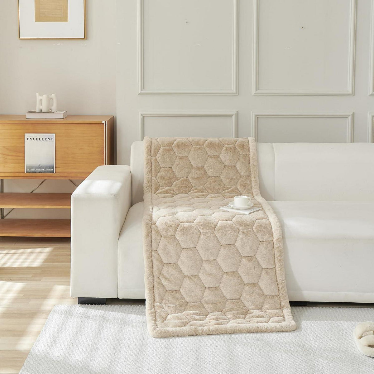 Gestepptes Samt Sofakissen 90x180cm – Hellbraun, Rutschfest