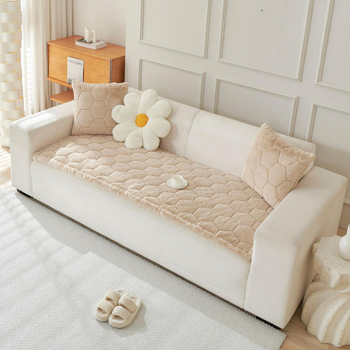Gestepptes Samt Sofakissen 90x180cm – Hellbraun, Rutschfest