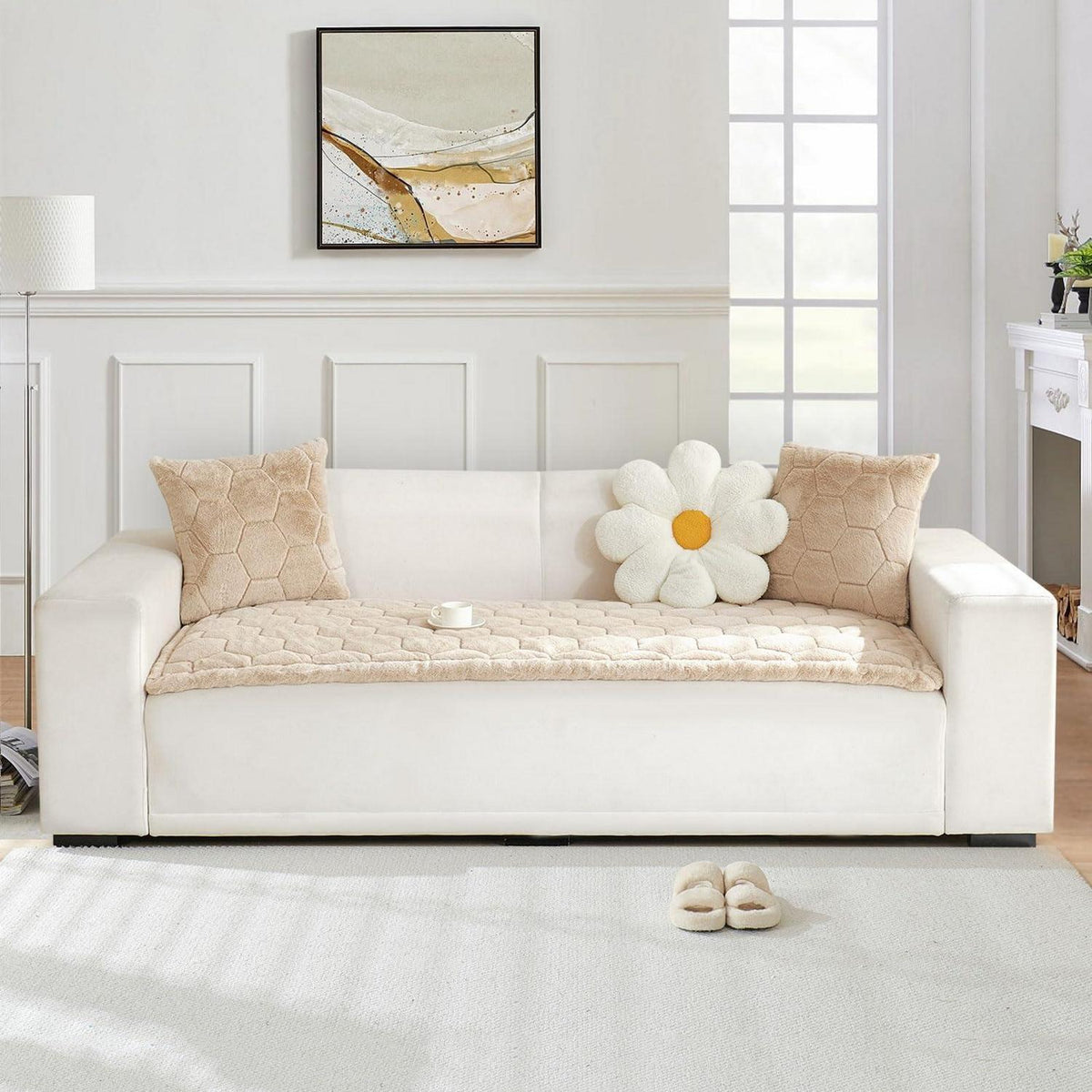 Gestepptes Samt Sofakissen 90x210cm Hellbraun – Luxuriös & Rutschfest
