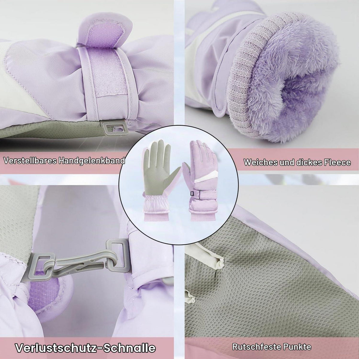 Damen Winter Ski Handschuhe thermisch winddicht hellviolett