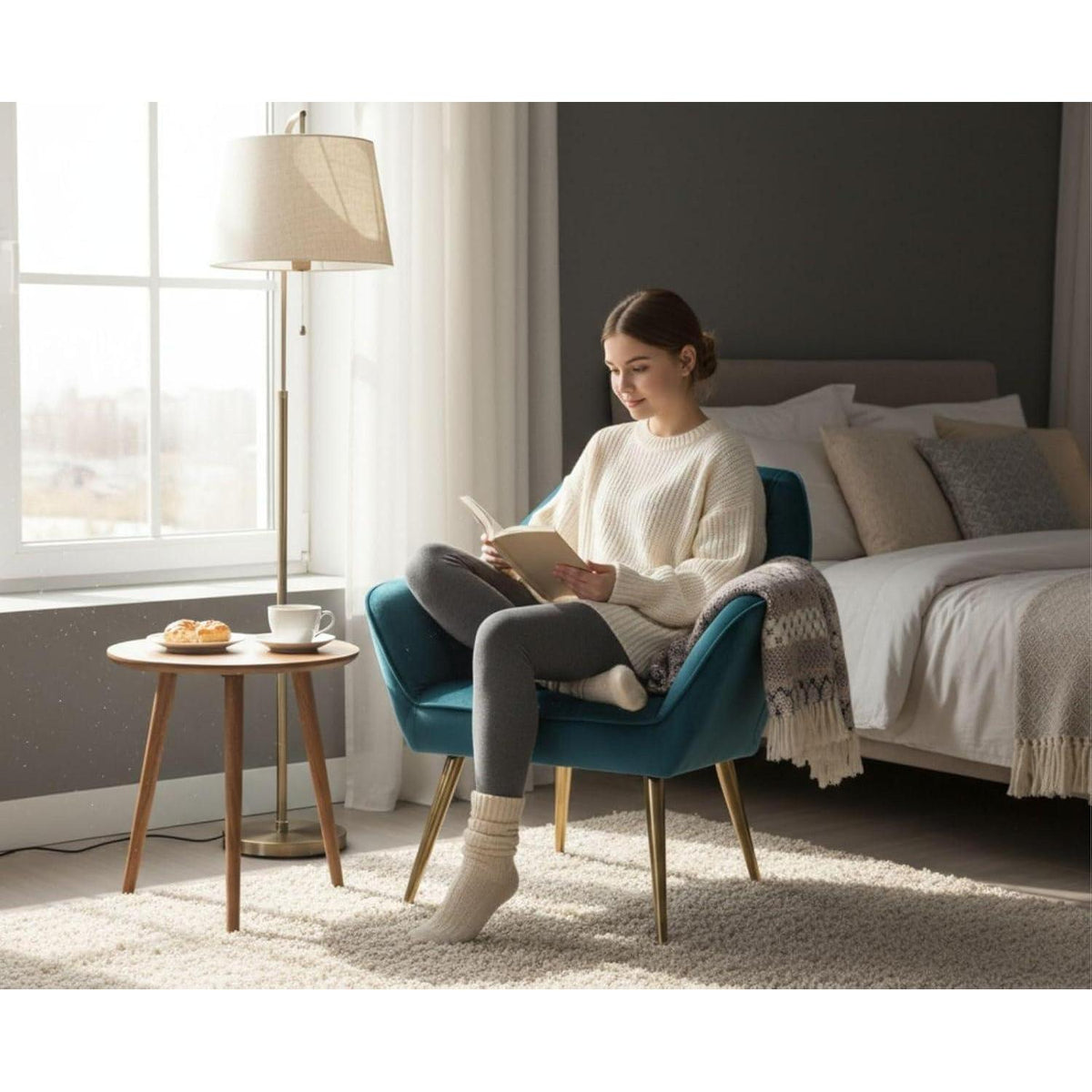 Ya-Home Akzentstuhl Set 2er - Samt Sessel Blau, Komfortabler Lesesessel