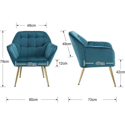 Ya-Home Akzentstuhl Set 2er - Samt Sessel Blau, Komfortabler Lesesessel
