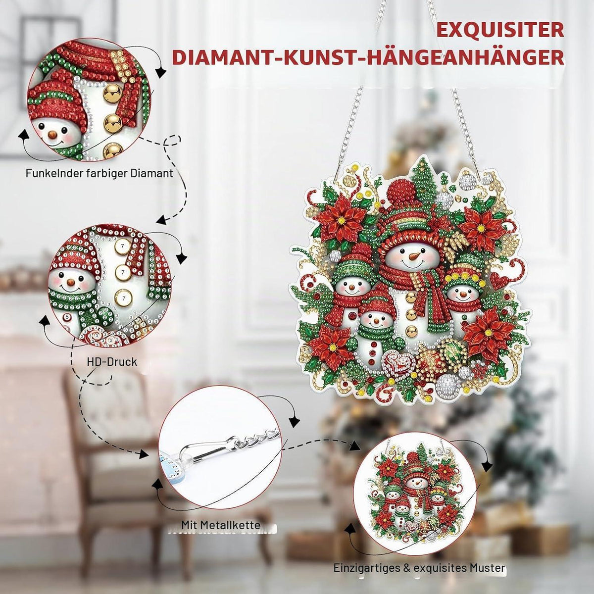 5D Diamond Painting Fensterbild Schneemann Weihnachten