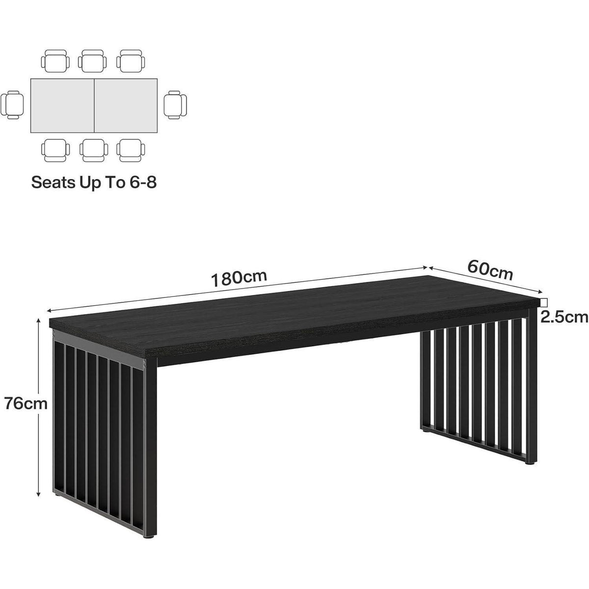 Industrietisch Esstisch 180cm Rechteckig für 6-8 Personen Schwarz