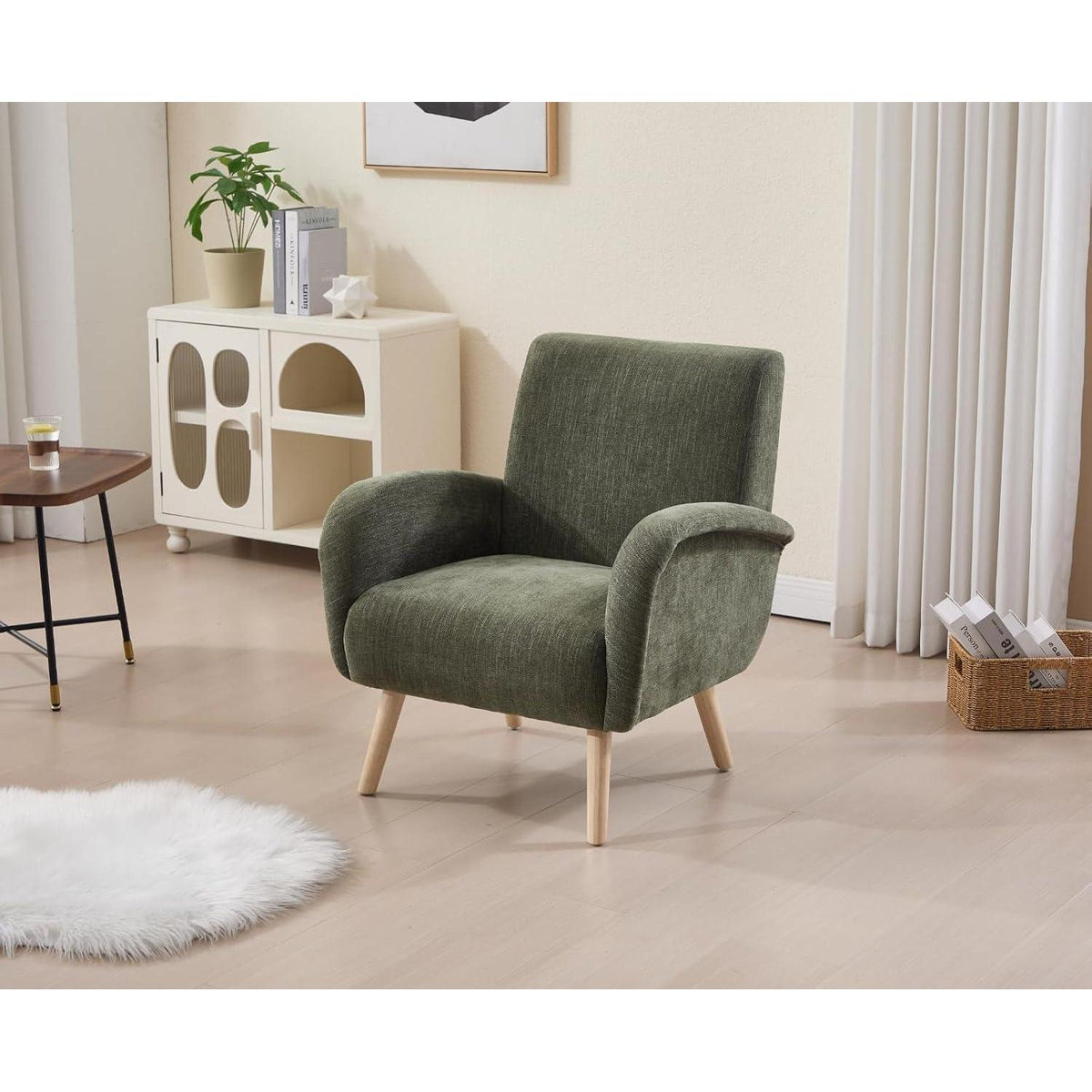 Chenille Loungesessel Grün – Bequemer Ohrensessel für Wohnzimmer