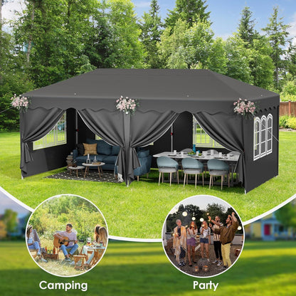 3x6m Pavillon wasserdicht, Faltpavillon mit Seitenteilen & Erdhaken