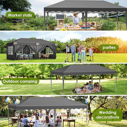 3x6m Pavillon wasserdicht, Faltpavillon mit Seitenteilen & Erdhaken