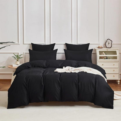 Mako Satin Bettwäsche Set 200x220cm Schwarz 3tlg.