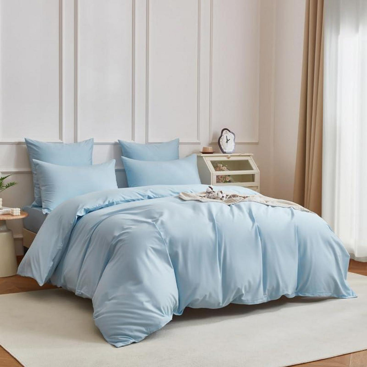 Mako Satin Bettwäsche Set 200x220cm Hellblau 3tlg.