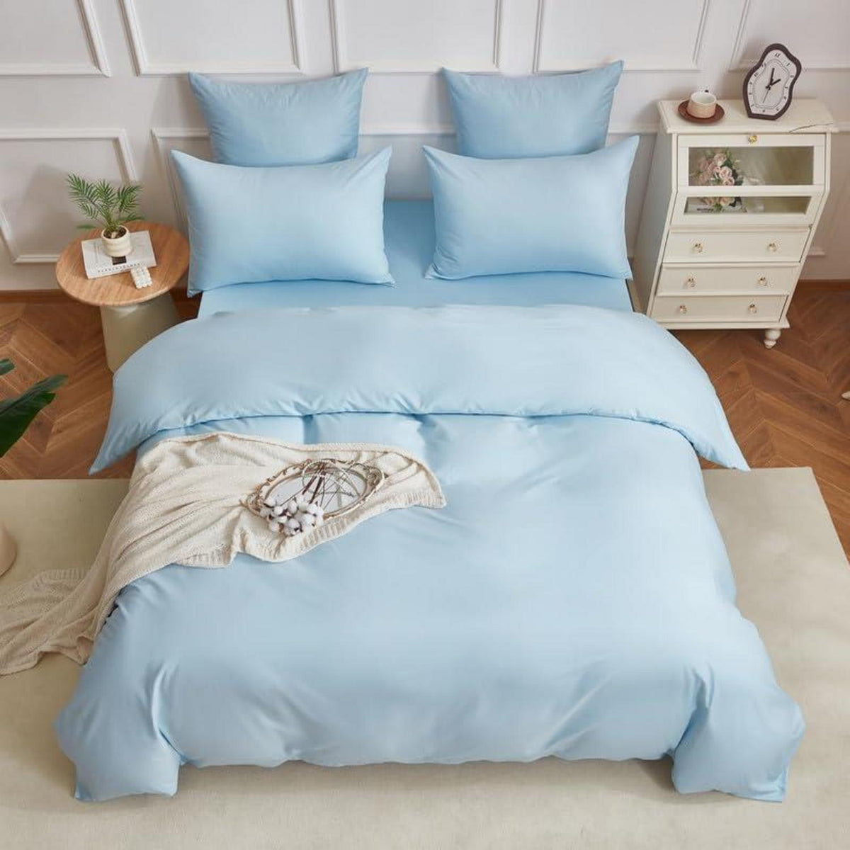 Mako Satin Bettwäsche Set 200x220cm Hellblau 3tlg.