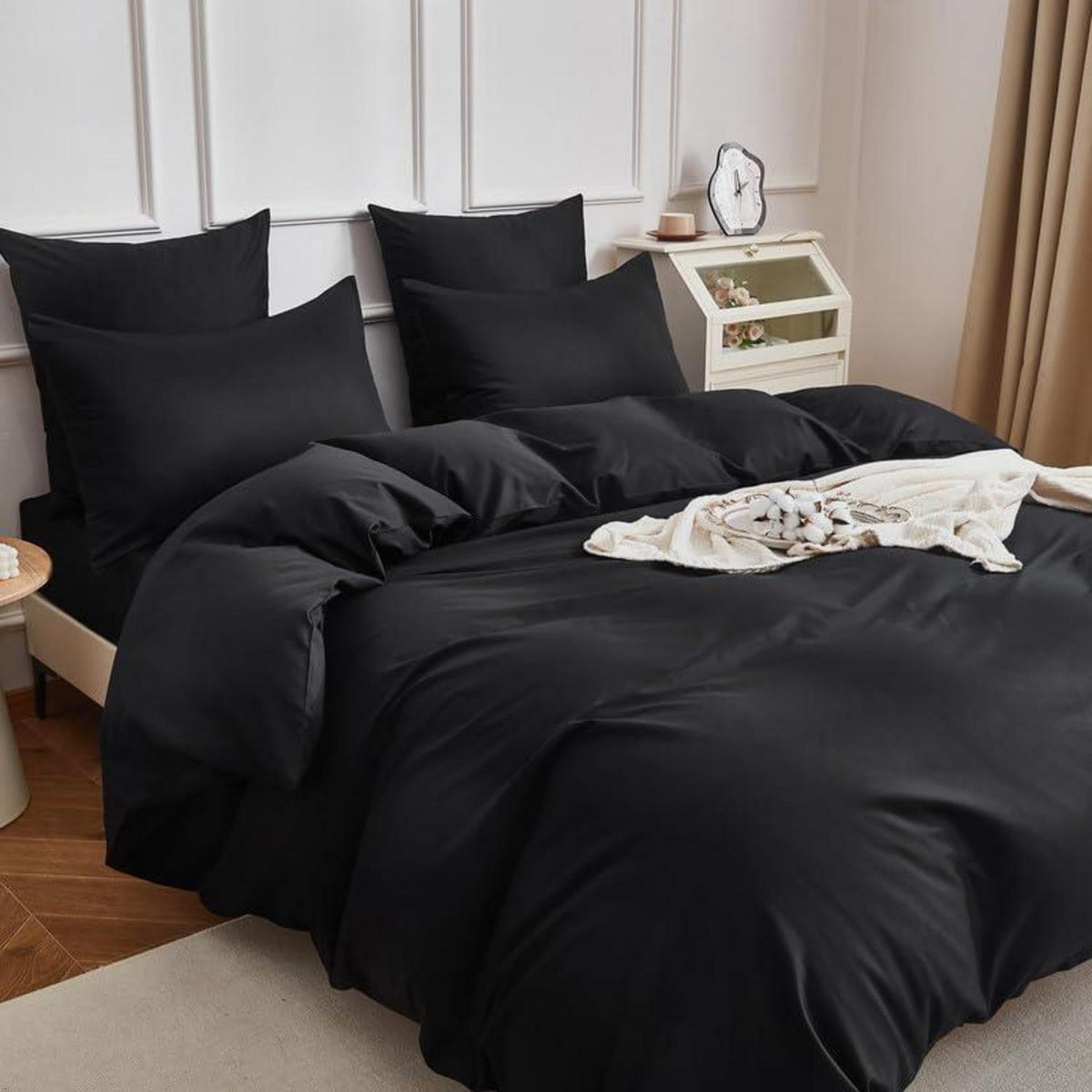 Mako Satin Bettwäsche Set 135x200 cm – Schwarz 4tlg.