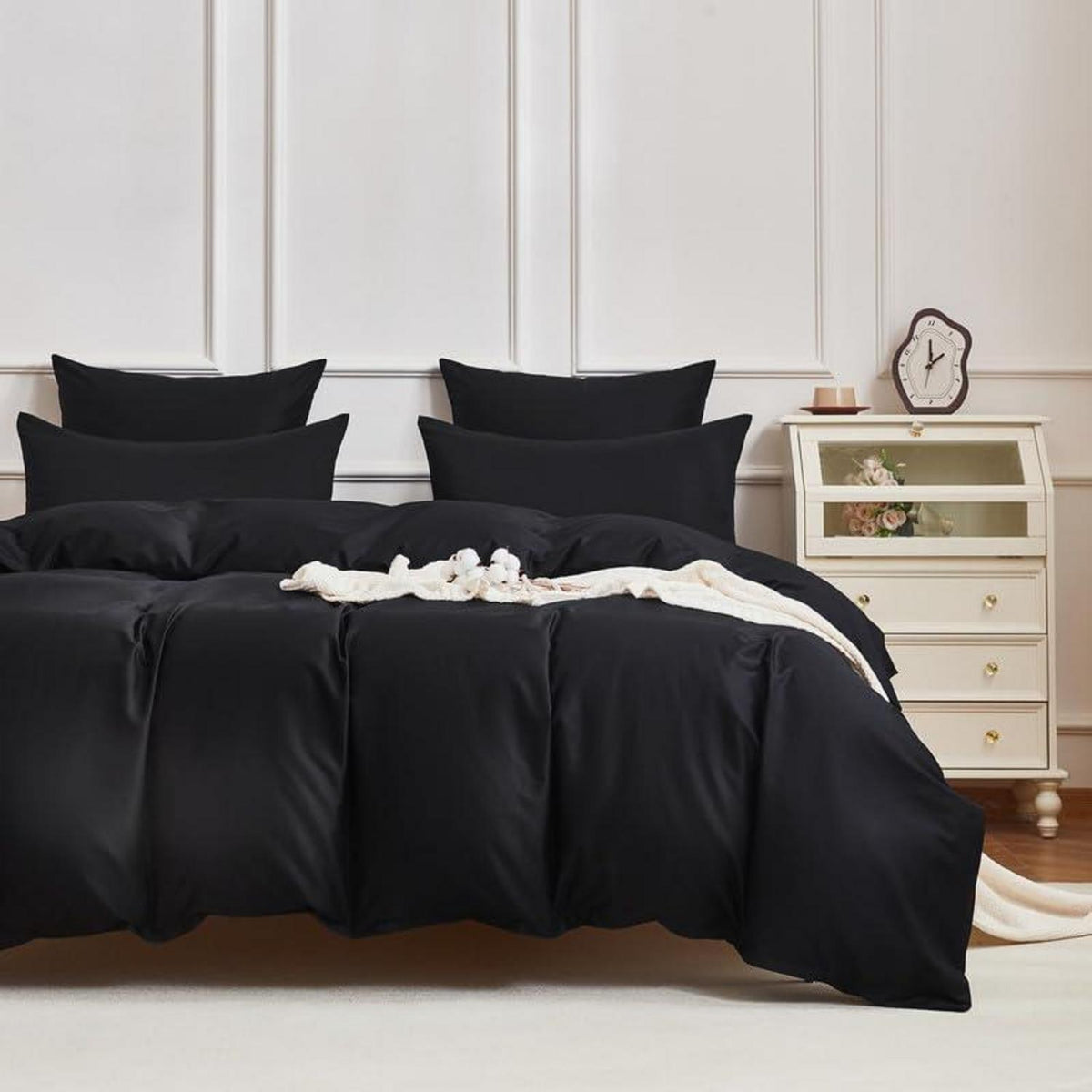 Mako Satin Bettwäsche Set 220x240 cm Schwarz 3-teilig