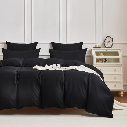 Mako Satin Bettwäsche Set 220x240 cm Schwarz 3-teilig