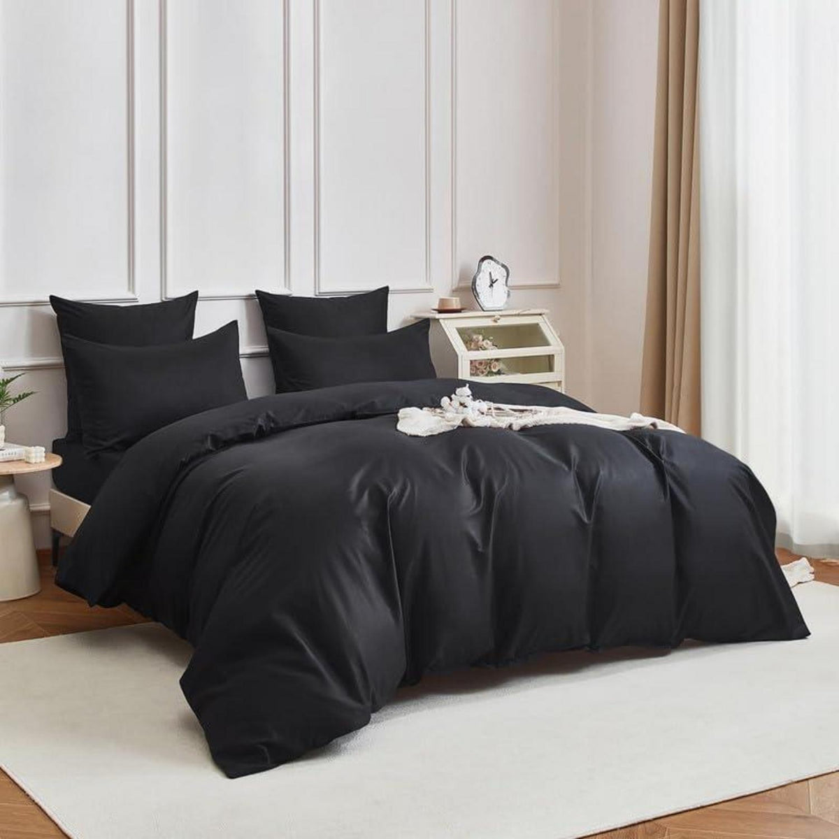 Mako Satin Bettwäsche Set 220x240 cm Schwarz 3-teilig