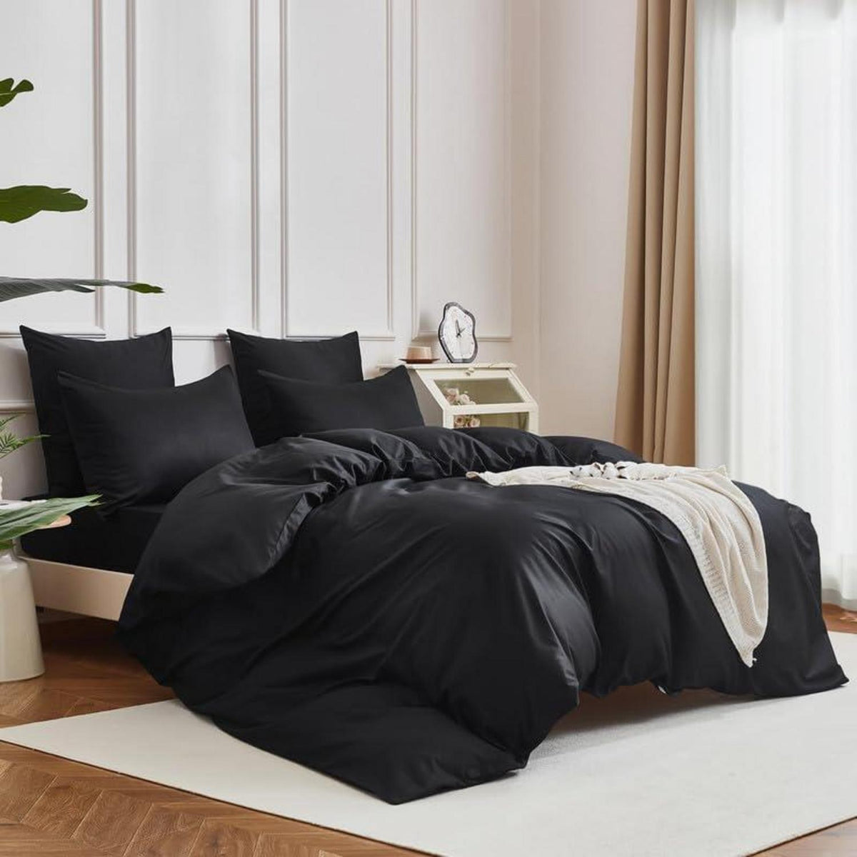 Mako Satin Bettwäsche Set 220x240 cm Schwarz 3-teilig