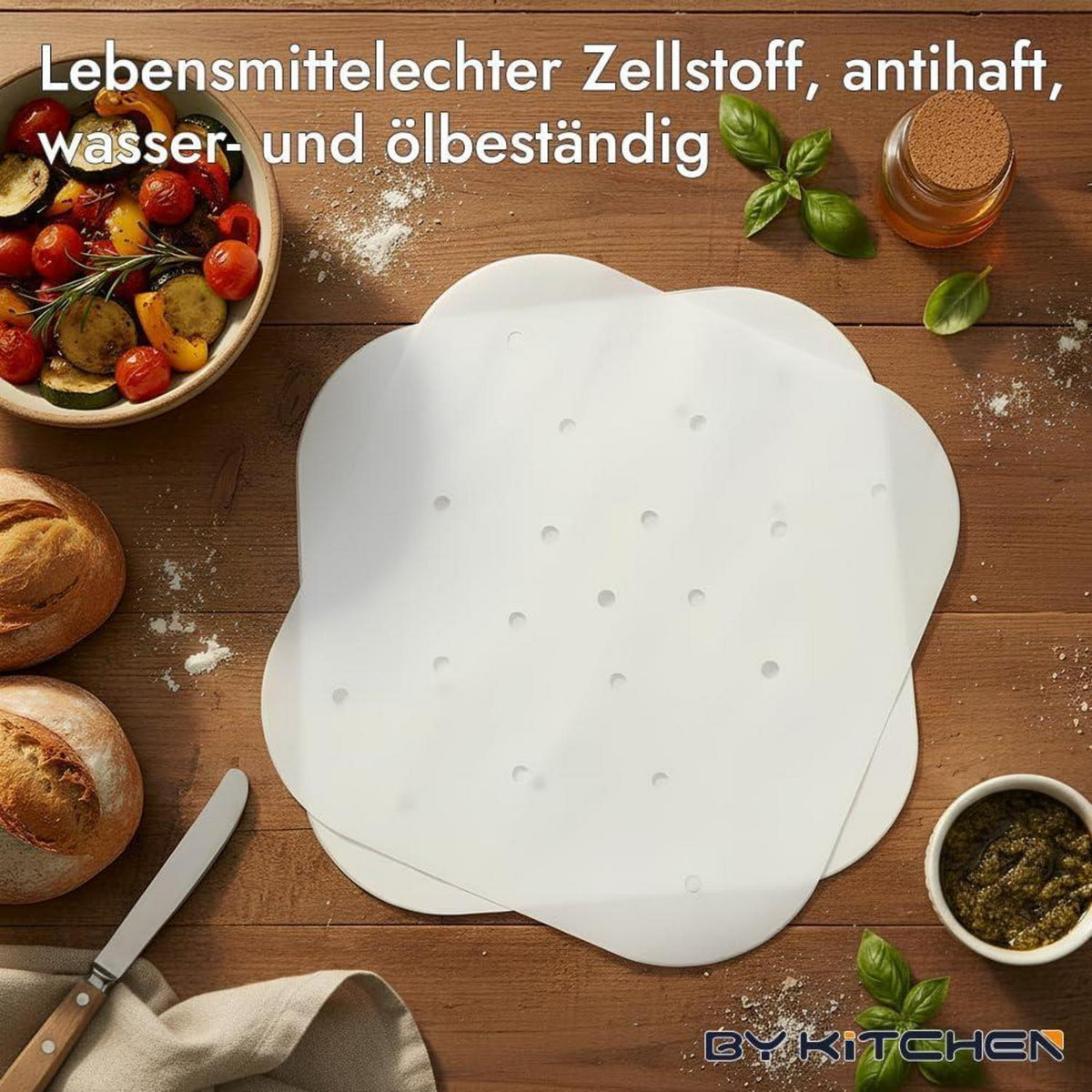 Heißluftfritteusen Backpapier – Perforiert, Antihaft, 120 Stück