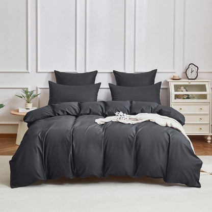 Mako Satin Bettwäsche Set 135x200cm Grau Baumwolle 4tlg.