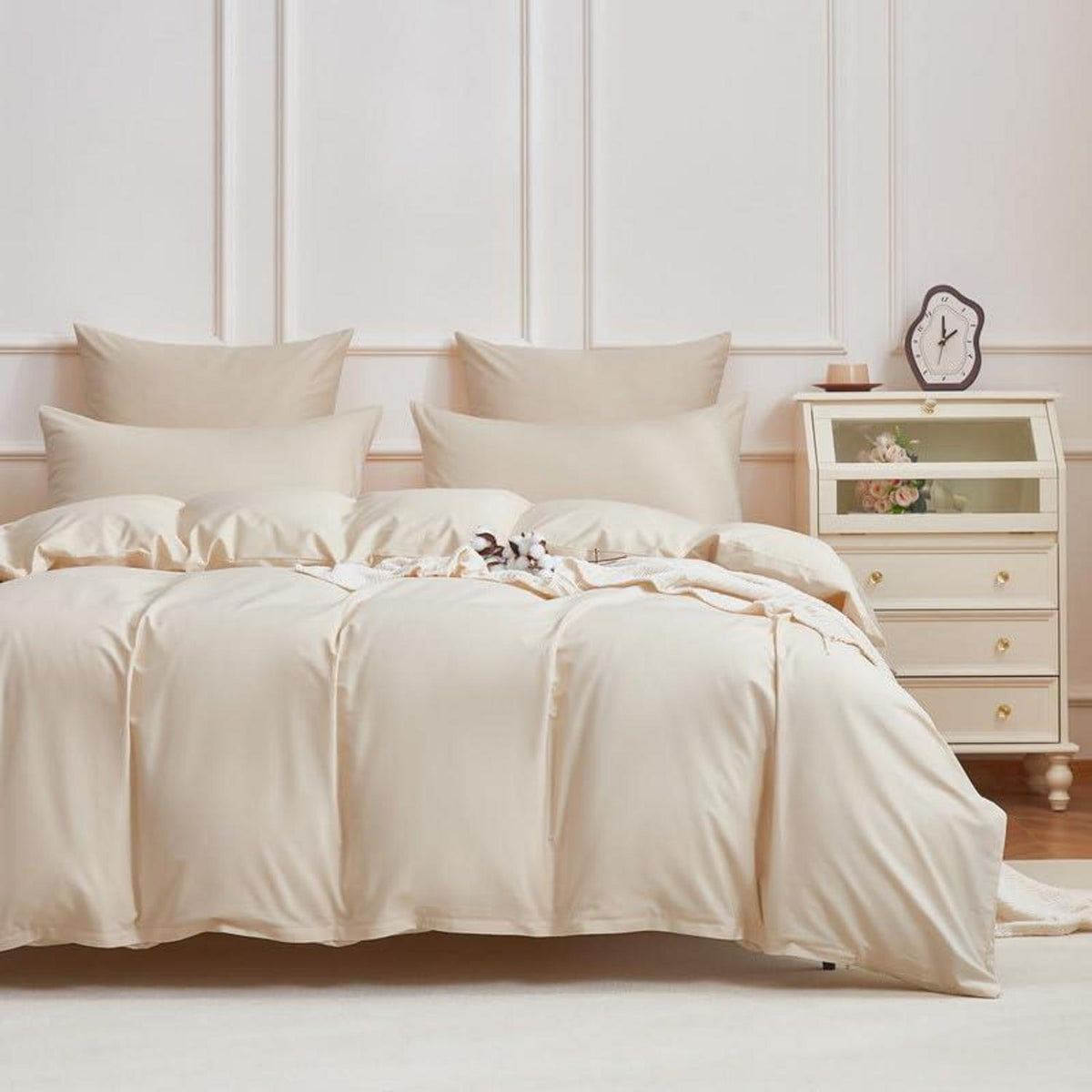 Mako Satin Bettwäsche Set 135x200cm Beige Baumwolle 4tlg.