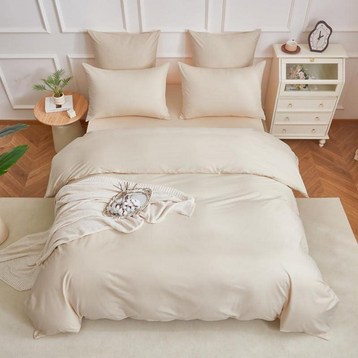 Mako Satin Bettwäsche Set 135x200cm Beige Baumwolle 4tlg.