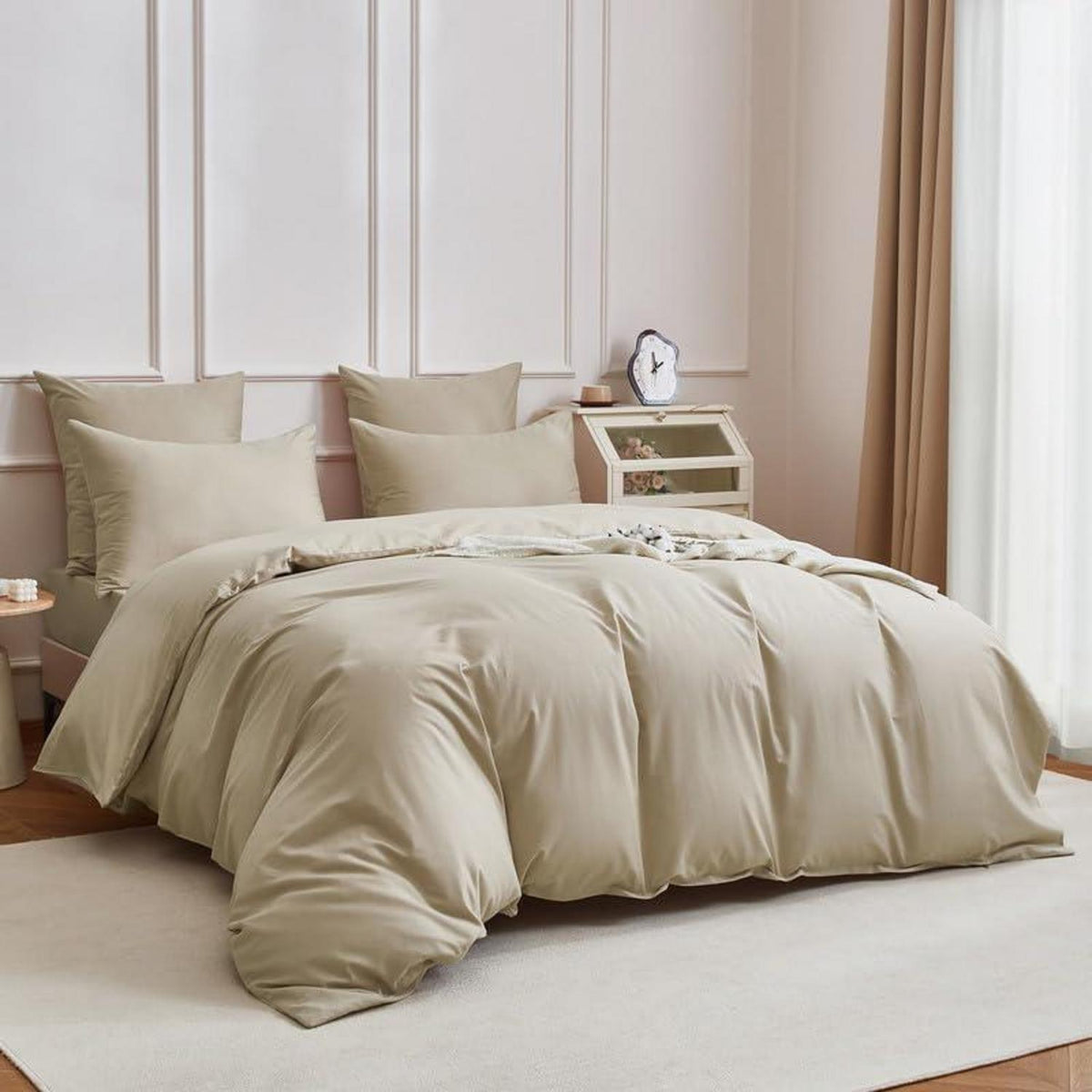 Mako Satin Bettwäsche Set 135x200 Baumwolle Khaki 4tlg.